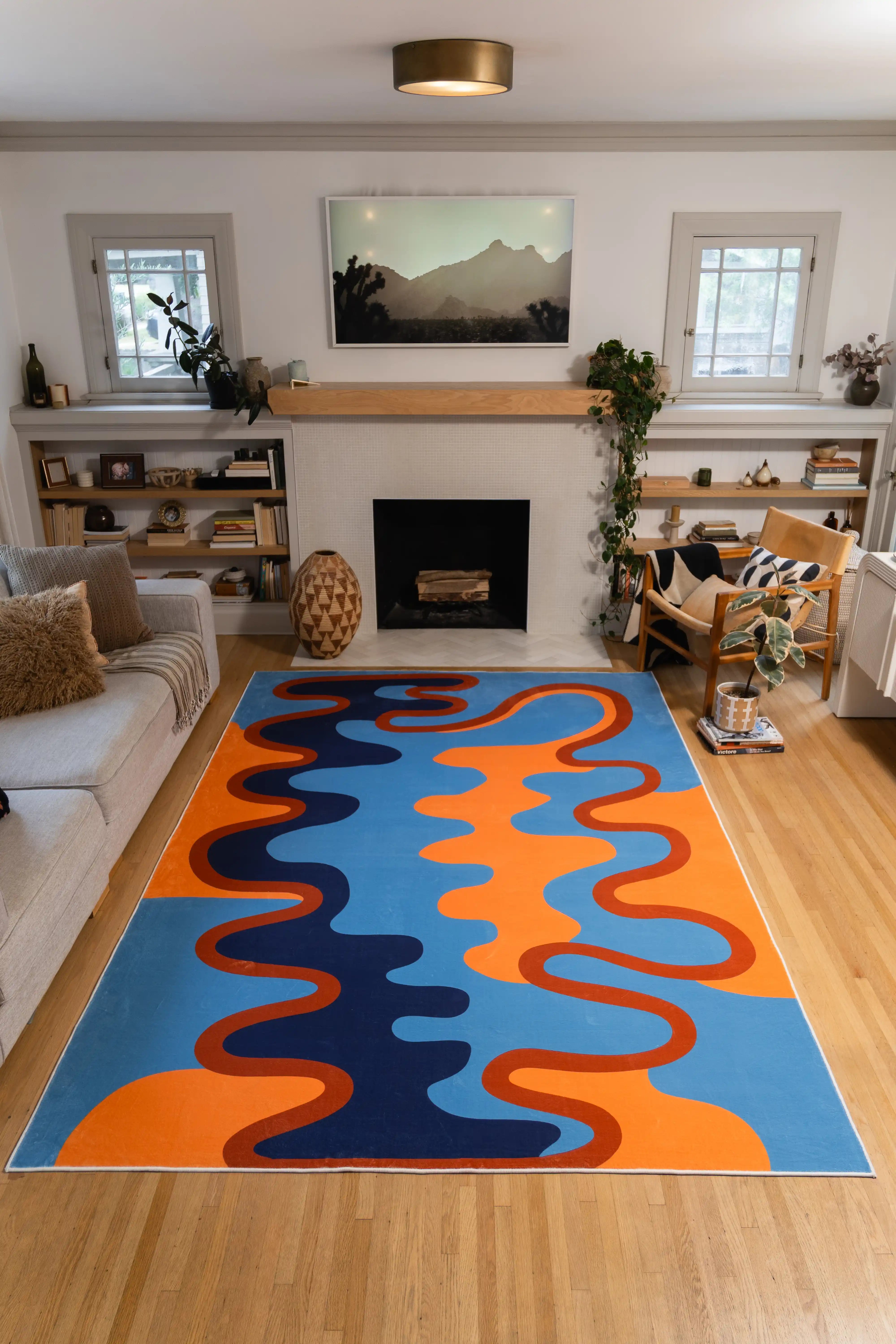 Blue and Orange Abstract Wave Rug by Ariana Berman – Lany Space