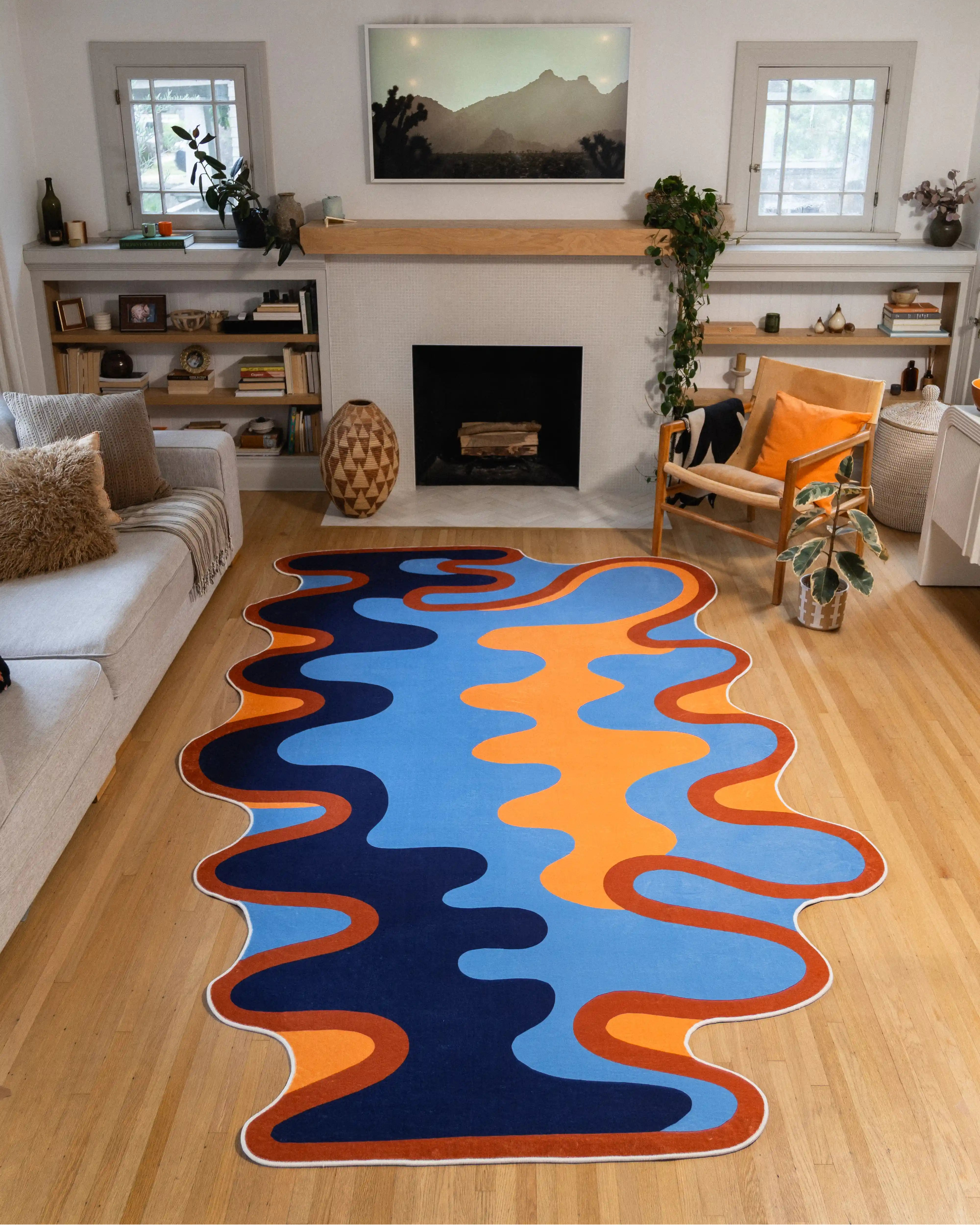 Irregular Blue Abstract Wave Rug by Ariana Berman – Lany Space