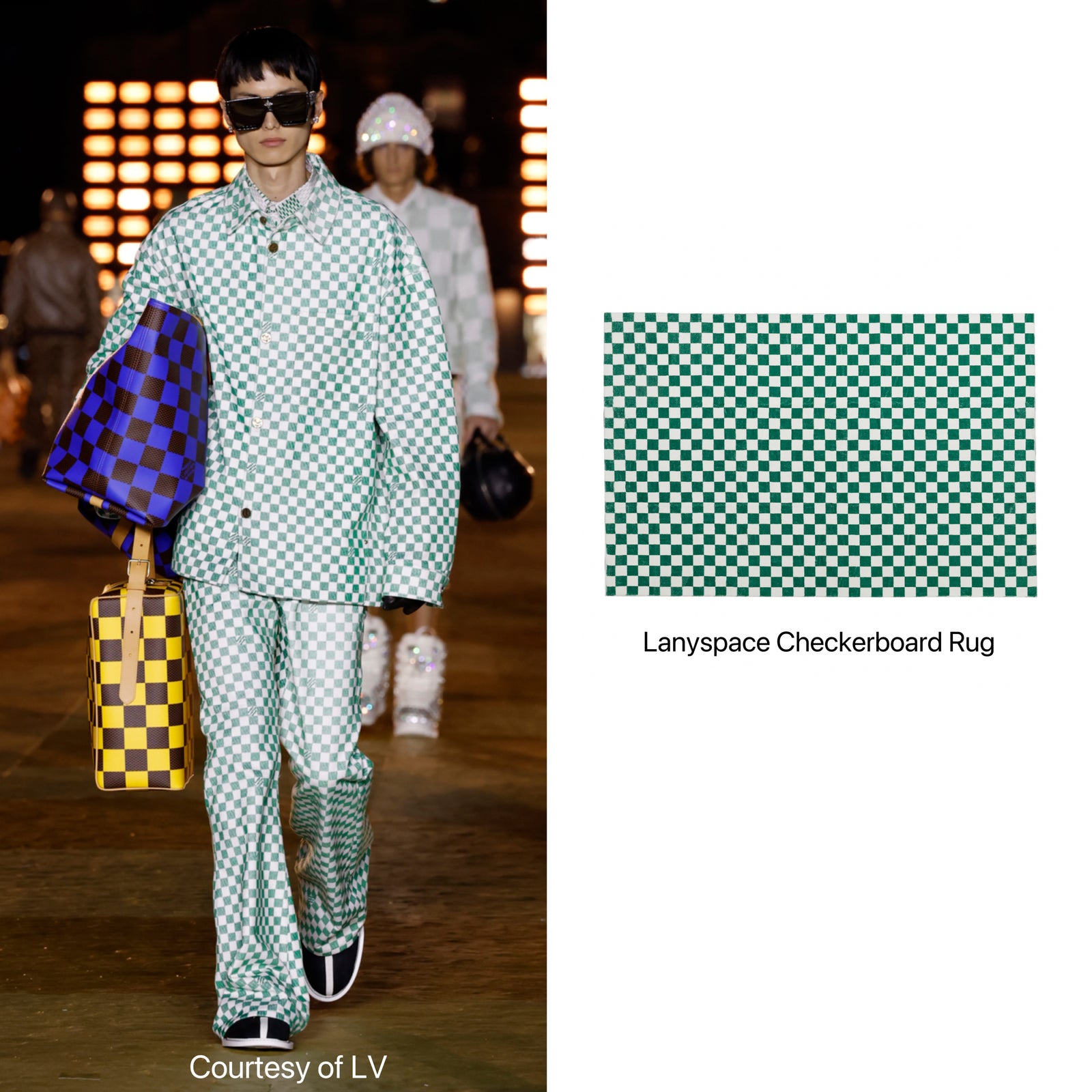 LanySpace Emerald Green Checkered Rug