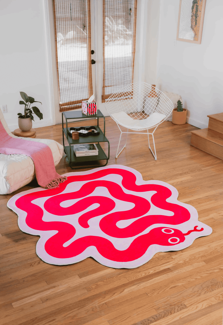 LanySpace Spiral Snake Design Rug in Pink, Featured in Living Room