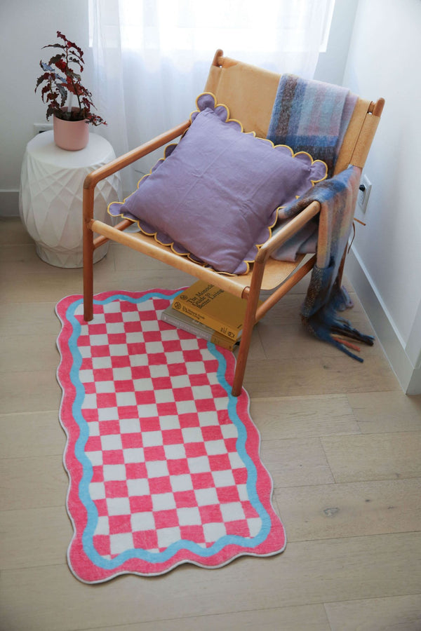Pink and Blue Lace checkerboard Runner