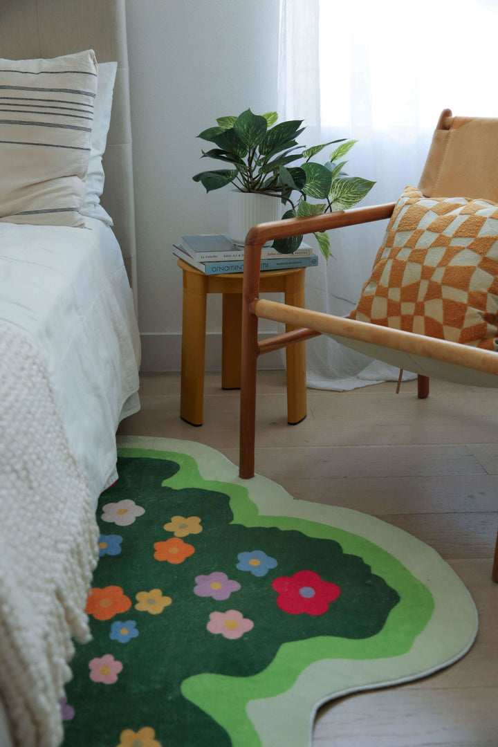 LanySpace Floral Irregular Runner placed beside the bed and a chair