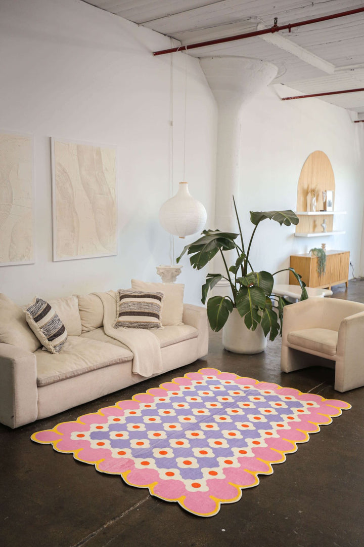 LanySpace Pink and Purple Floral Area Rug in 5' x 7'