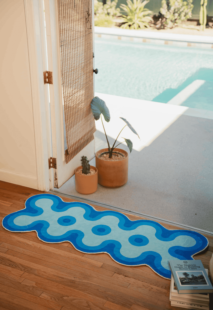 LanySpace Irregular Coral Design Runner in Blue Beside Door