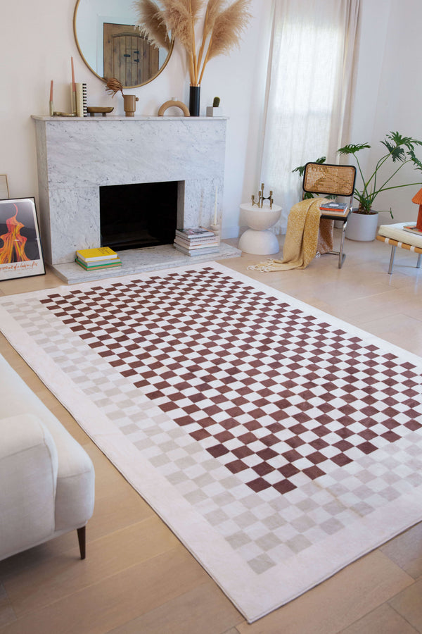 Chocolate Check Rug Shop All Washable Rugs—Irregular, Floral, & More – Lany Space