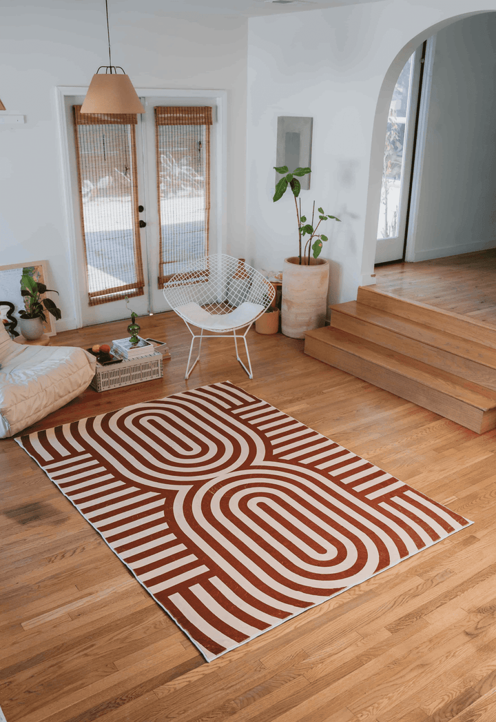 LanySpace Curvy Brown Stripes Design Rug 5x7 in Living Room