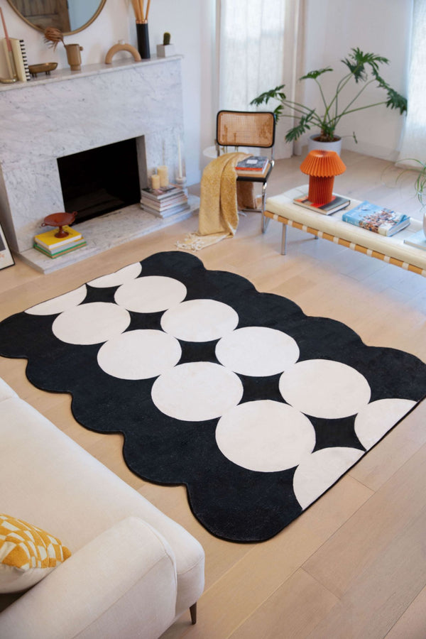 Irregular Ivory/black Geometric Area Rug