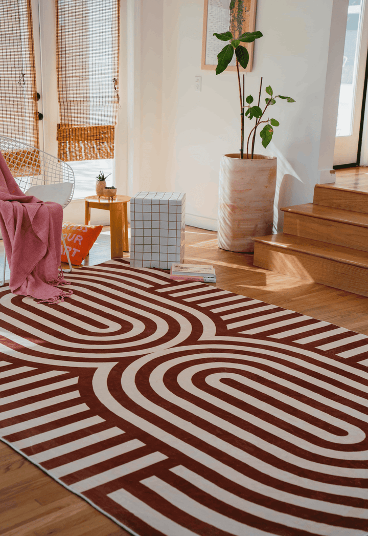 LanySpace Curvy Brown Stripes Design Rug 5x7 in Living Room