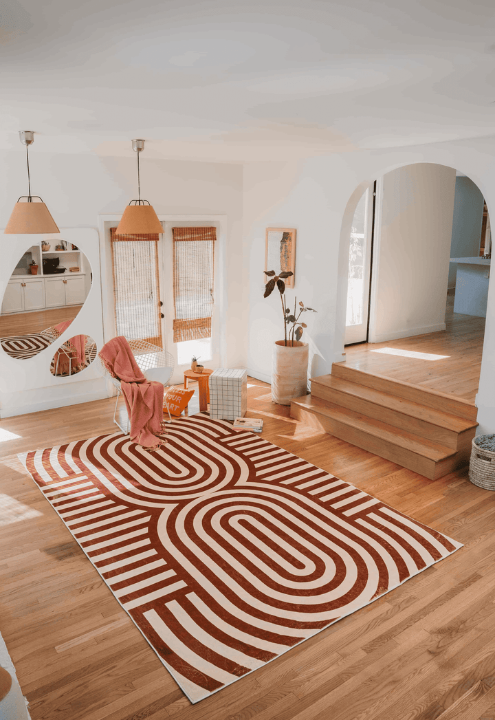 LanySpace Curvy Brown Stripes Design Rug 7x10 in Living Room