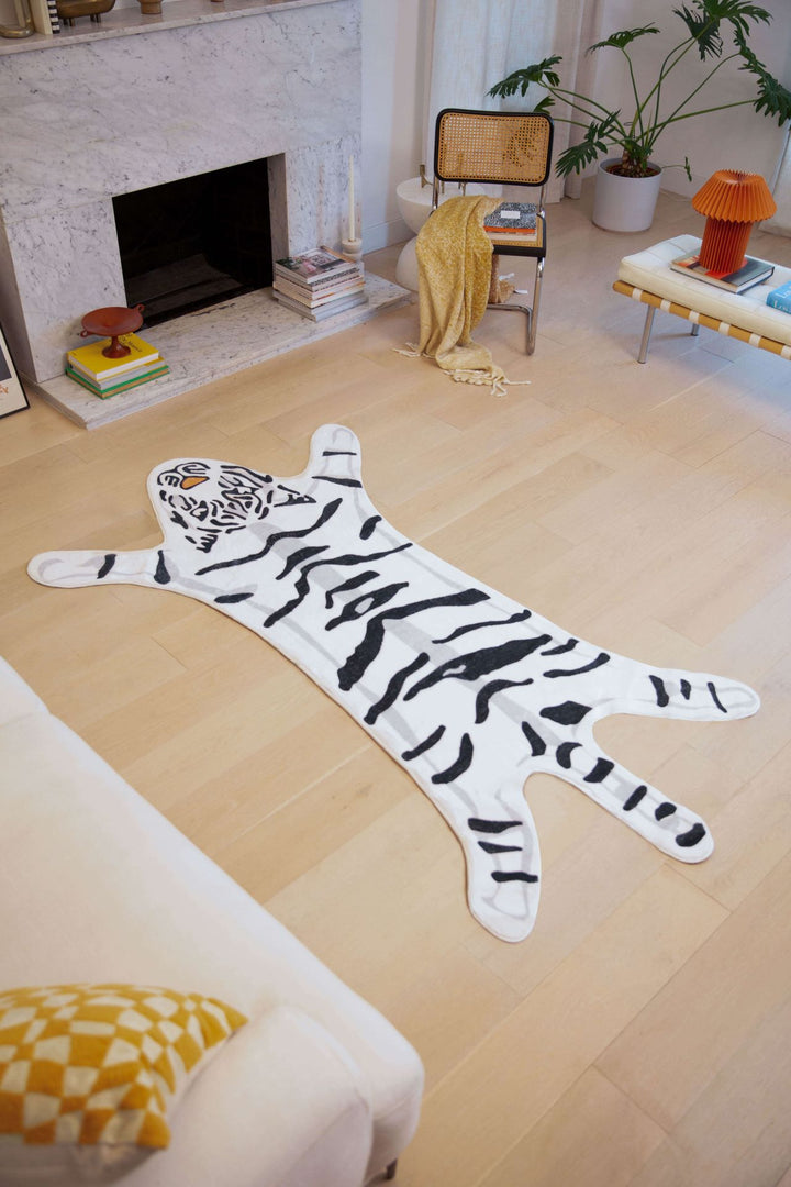 LanySpace Orange Tiger Area Rug in the living room