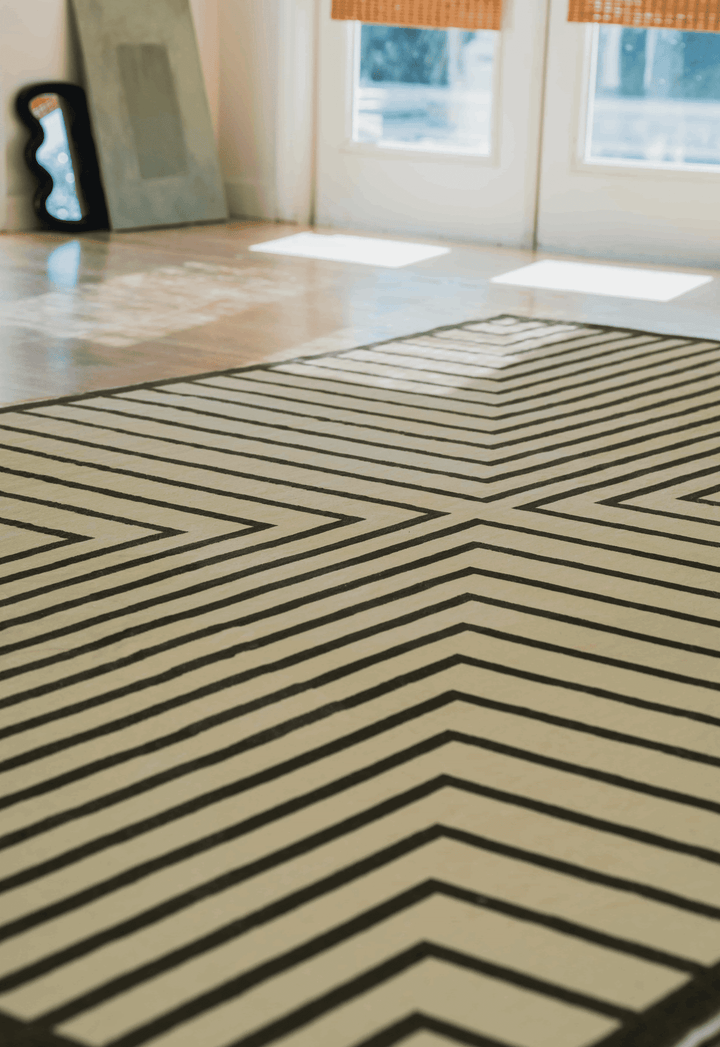 LanySpace Olive Green Striped Minimalist Rug, 5x7 Size