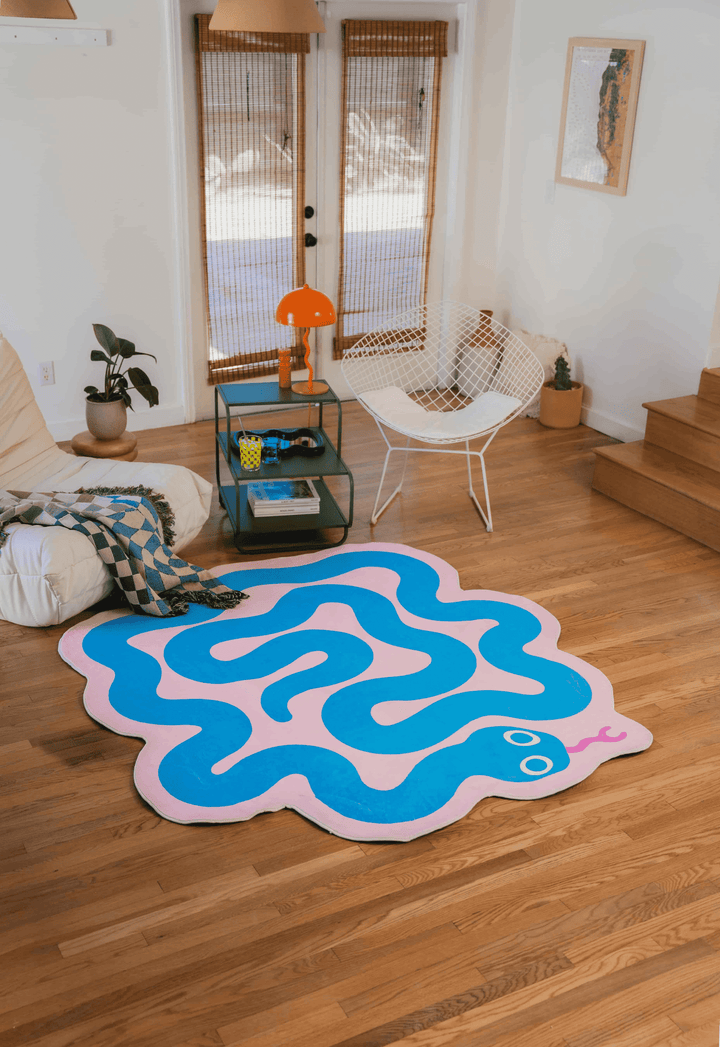 LanySpace Spiral Snake Design Rug in Blue, in Living Room