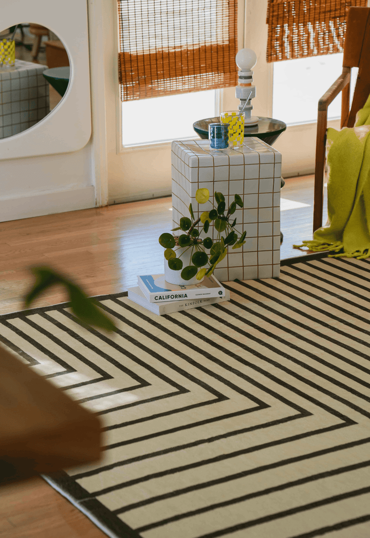 Cozy Corner with LanySpace Olive Green Striped Rug