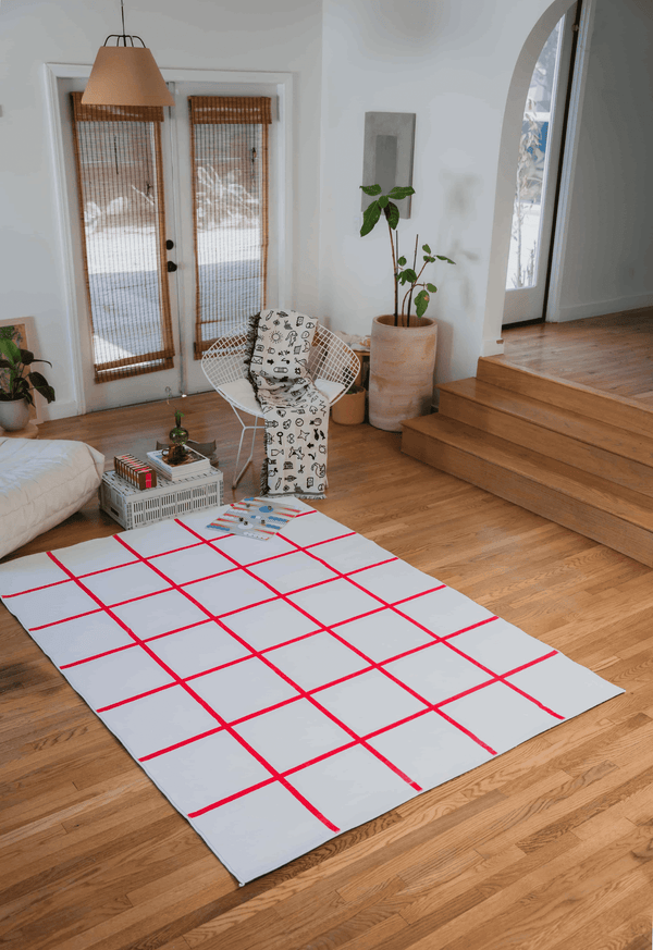 Red and White Grid Modern Design Rug