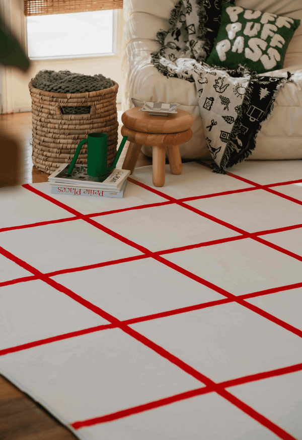 Red and White Grid Modern Design Rug