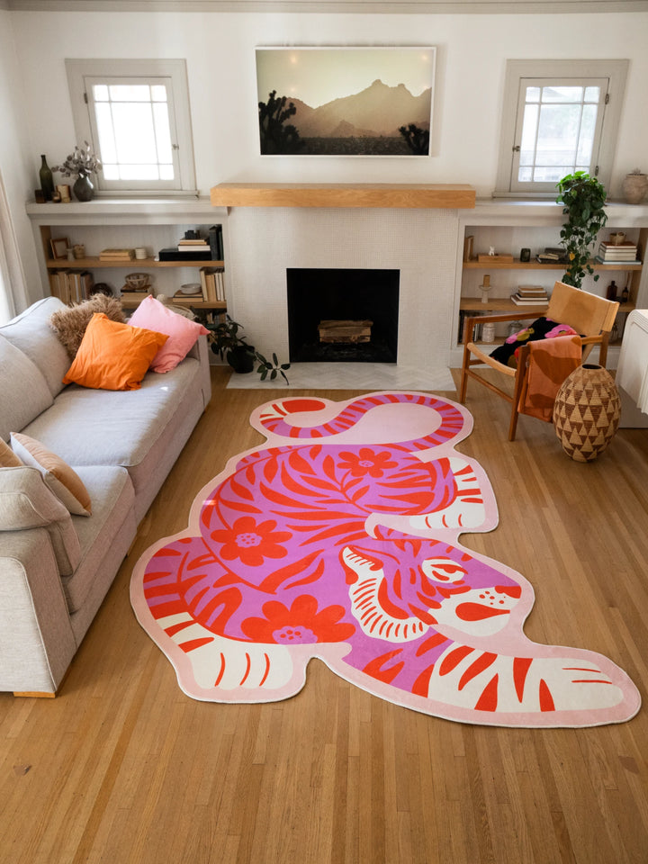 Pink Vintage Tiger Shaped Rug by Jessica Miller – Lany Space