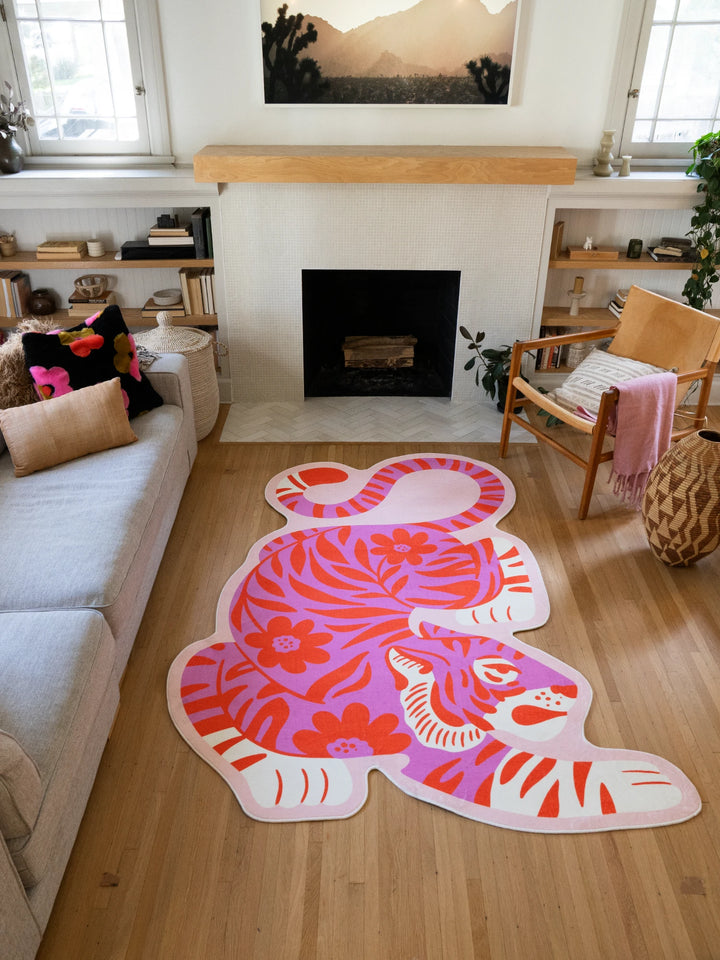 Pink Vintage Tiger Shaped Rug by Jessica Miller – Lany Space