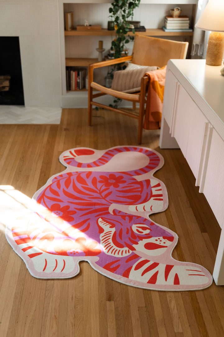 Pink Vintage Tiger Shaped Rug by Jessica Miller – Lany Space