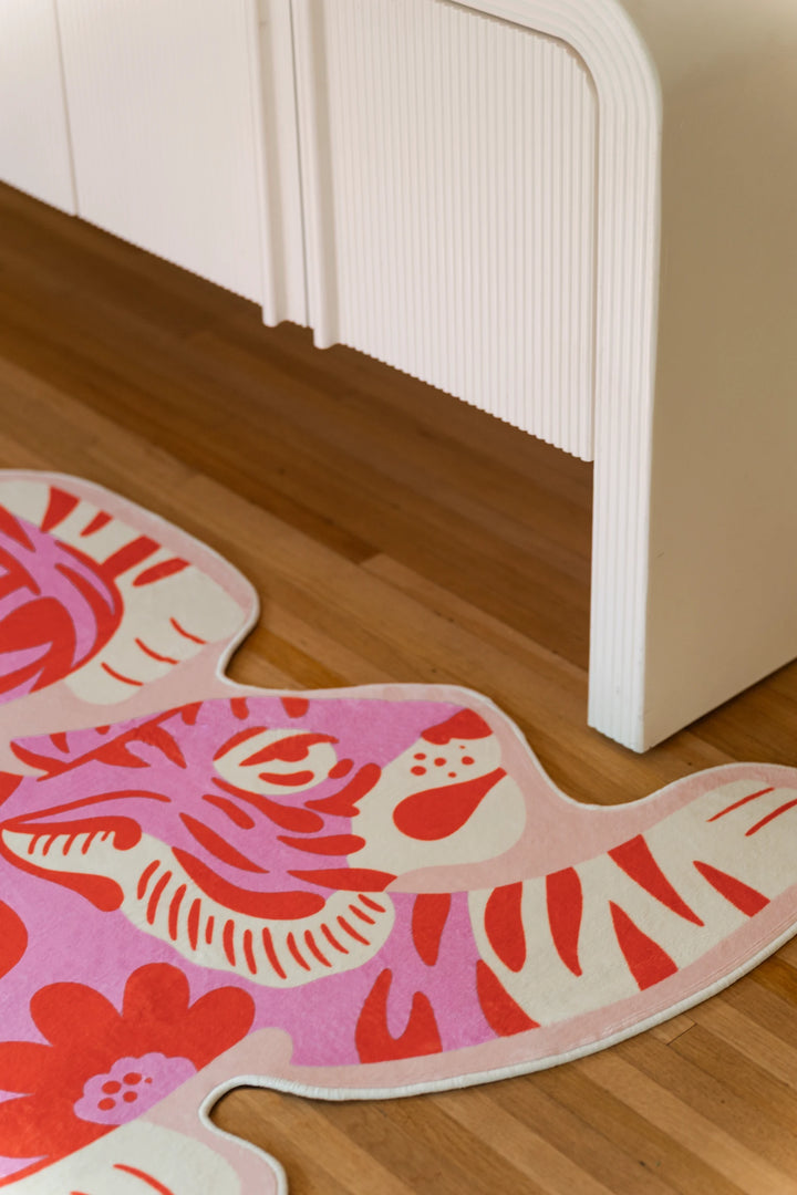 Pink Vintage Tiger Shaped Rug by Jessica Miller – Lany Space