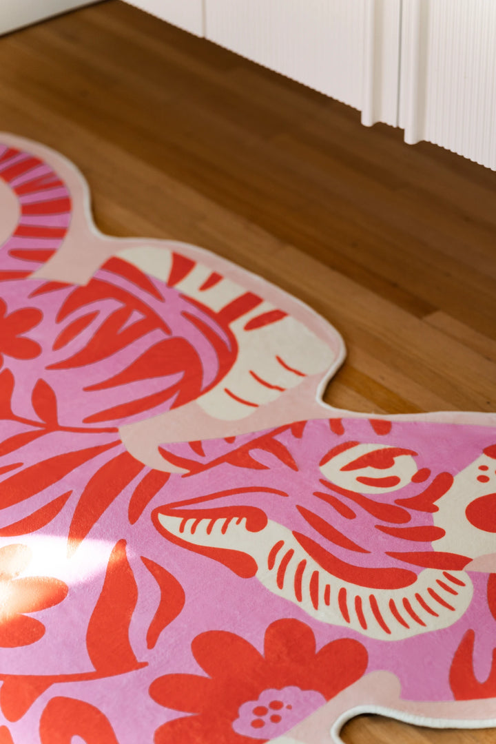 Pink Vintage Tiger Shaped Rug by Jessica Miller – Lany Space