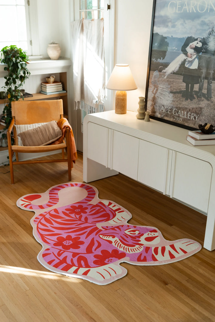 Pink Vintage Tiger Shaped Rug by Jessica Miller – Lany Space