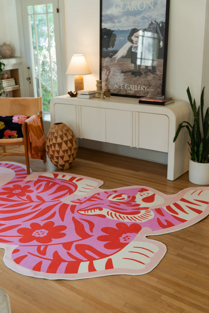 Pink Vintage Tiger Shaped Rug by Jessica Miller – Lany Space