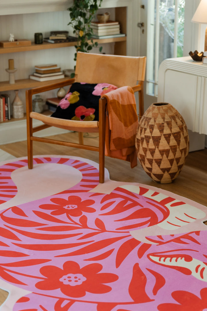 Pink Vintage Tiger Shaped Rug by Jessica Miller – Lany Space