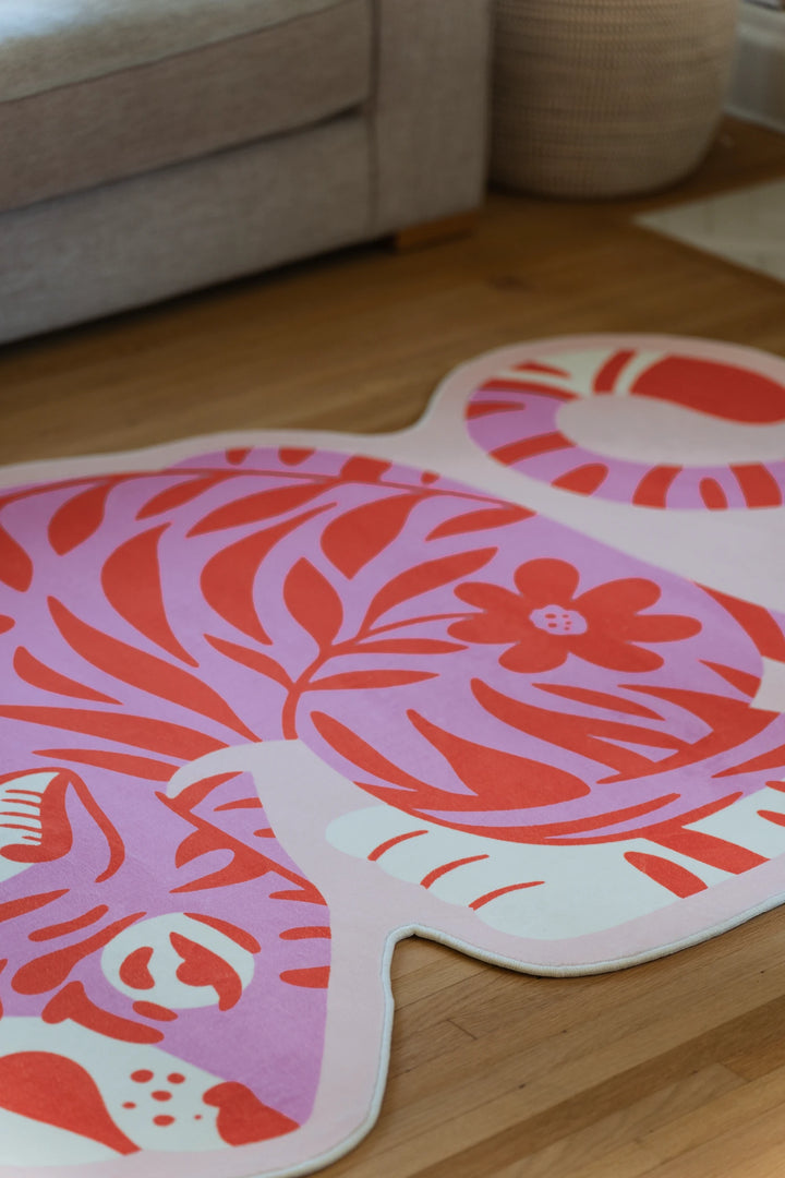 Pink Vintage Tiger Shaped Rug by Jessica Miller – Lany Space