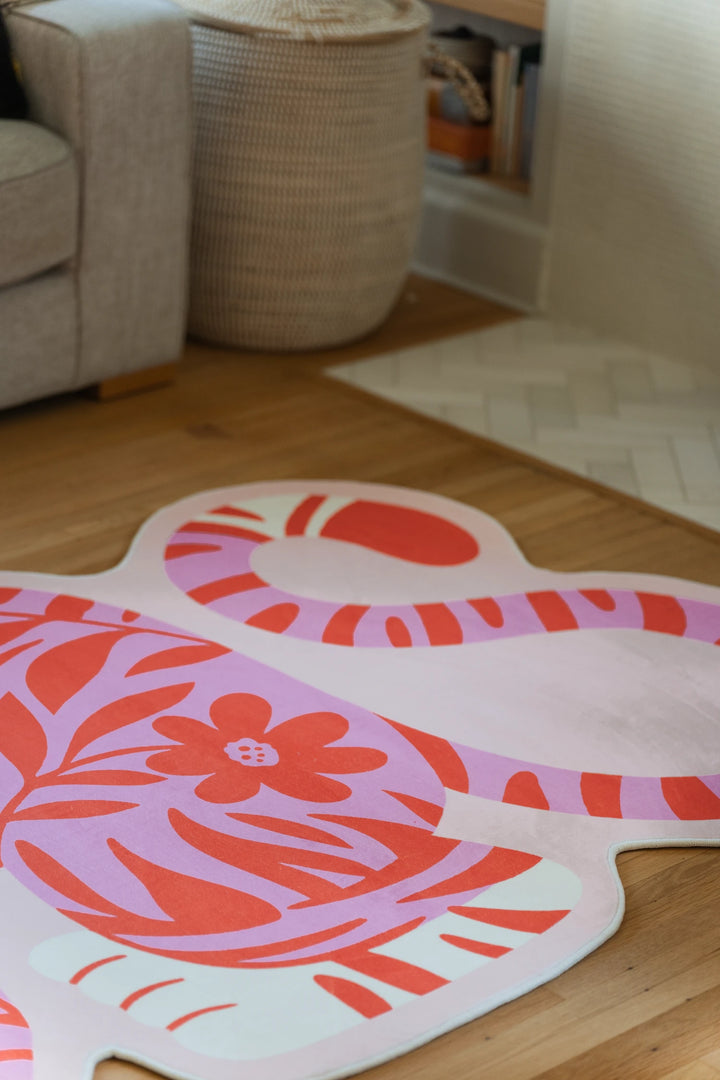 Pink Vintage Tiger Shaped Rug by Jessica Miller – Lany Space