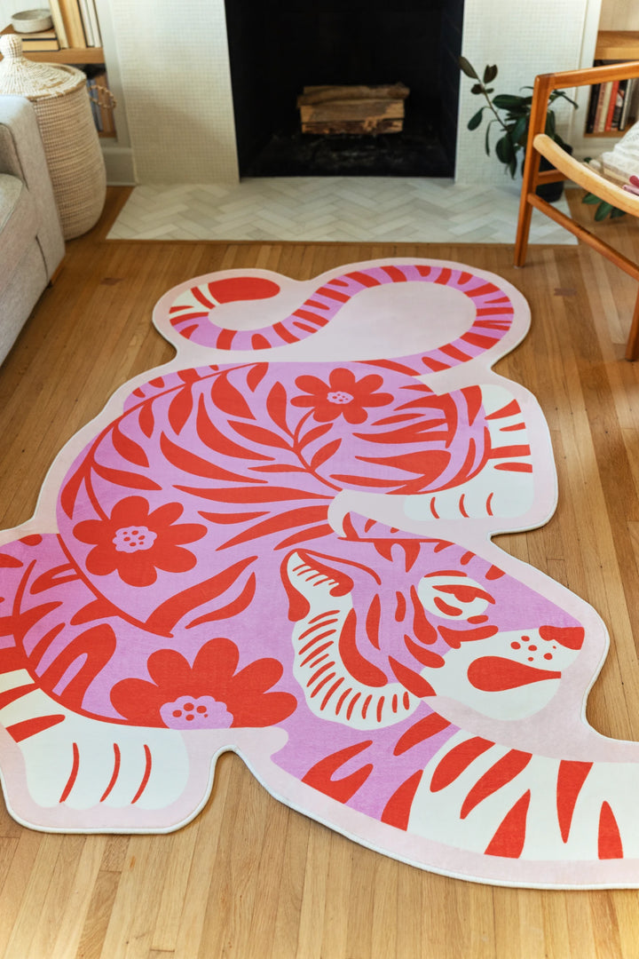Tiger Shape Rug Pink Vintage Tiger Shaped Rug by Jessica Miller – Lany Space