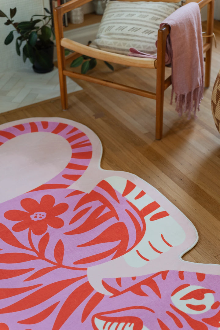 Pink Vintage Tiger Shaped Rug by Jessica Miller – Lany Space