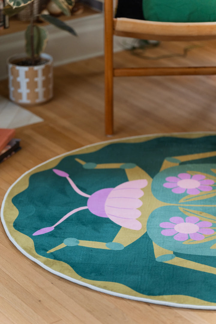 Green Graphic Beetle Floral Round Rug by Jessica Miller – Lany Space