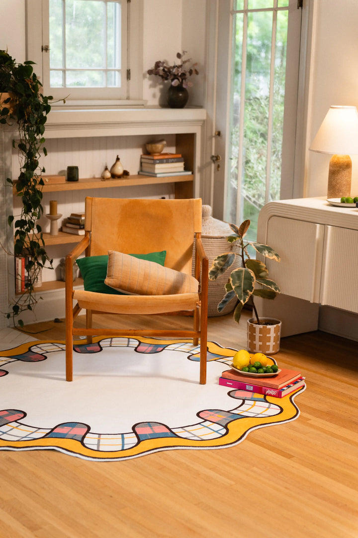 Yellow Scalloped Plaid Border Rug by Ariana Berman – Lany Space