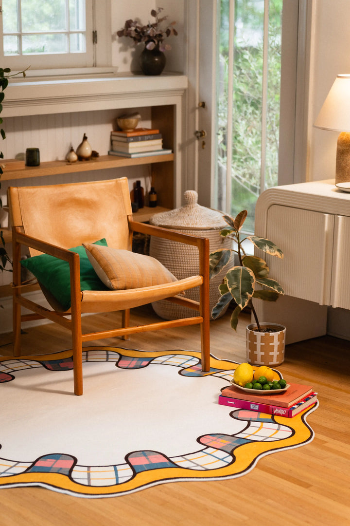 Yellow Scalloped Plaid Border Rug by Ariana Berman – Lany Space