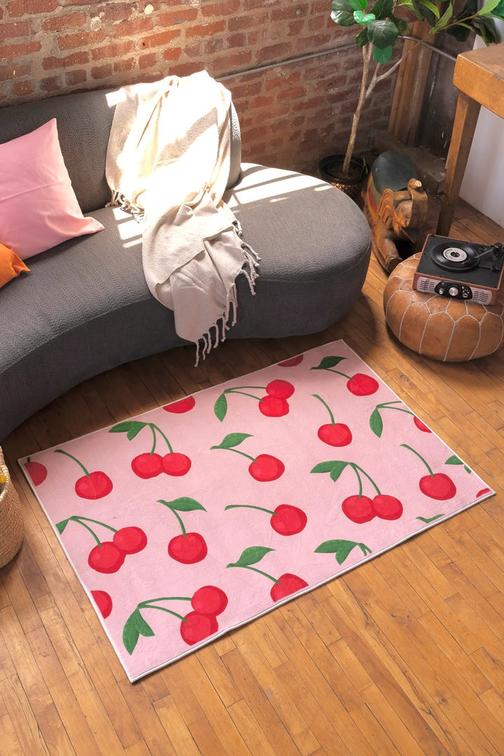 Cute Pink Cherry Rug by Elizabeth Bay – Lany Space Cute Pink Cherry Rug by Elizabeth Bay – Lany Space