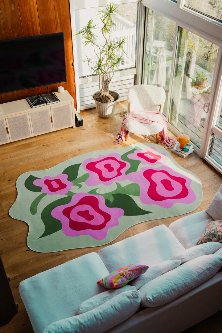 Lany Space x Maggie Stephenson Irregular Rose Garden Floral Rug, 7'x10', in the living room