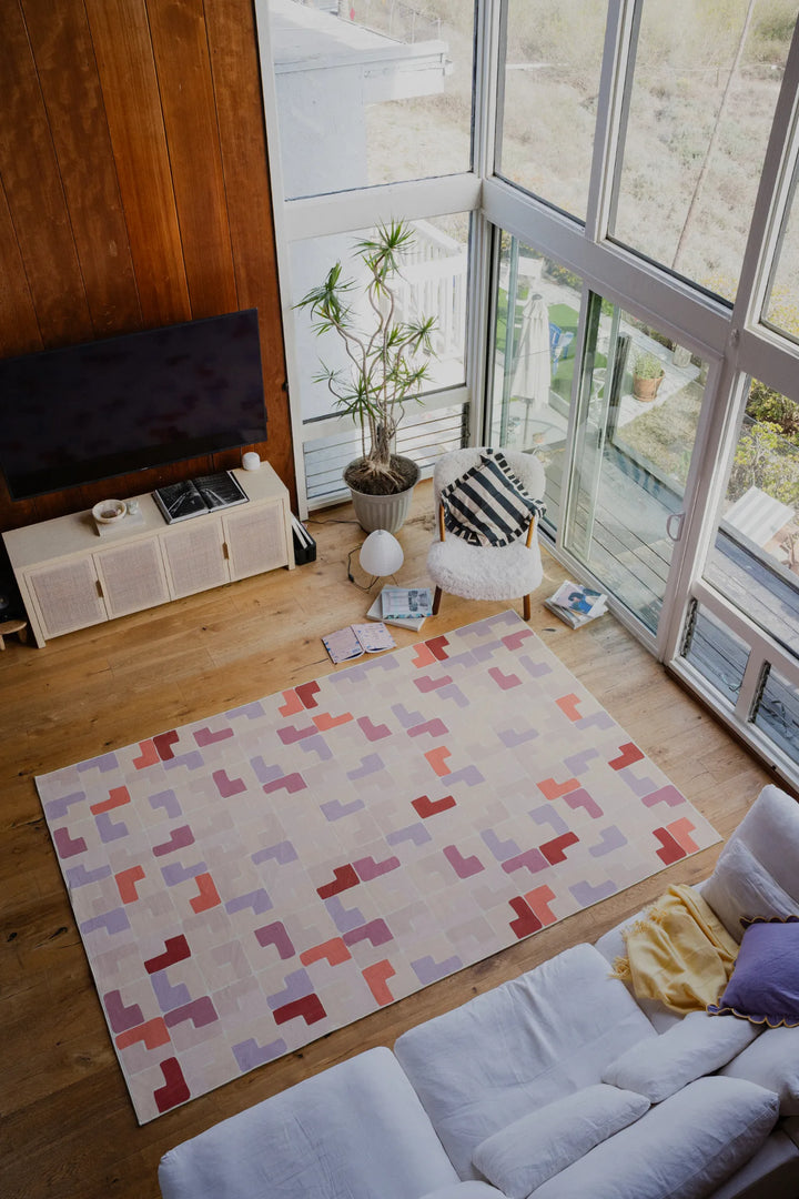 Lany Space x Jonnie Li Modern Mosaic Pink Pastel Rug in size 7' x 10'