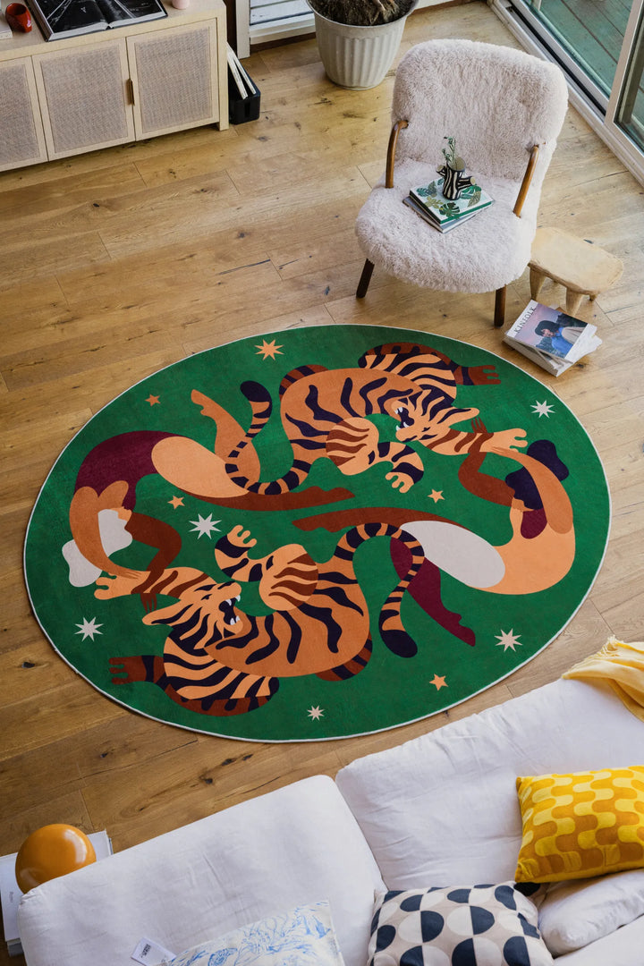 Lany Space x Maggie Stephenson Oval Wild Stars Green Rug, 4'x5', in the living room