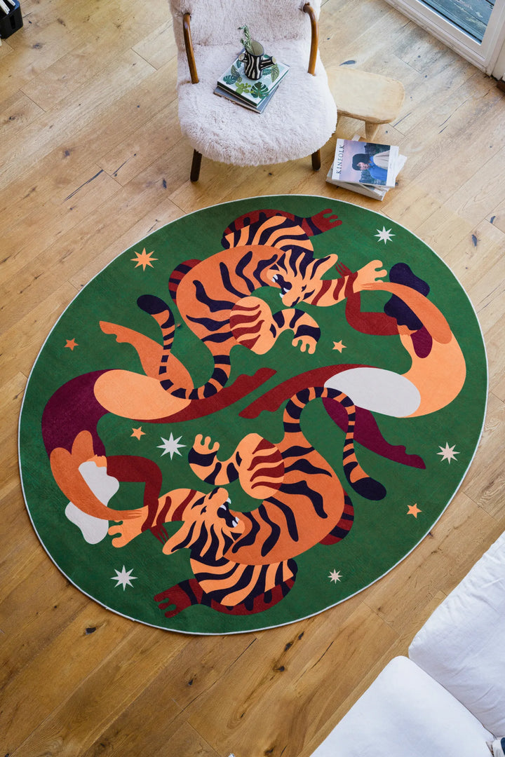 Lany Space x Maggie Stephenson Oval Wild Stars Green Rug, 6'x7', in the living room