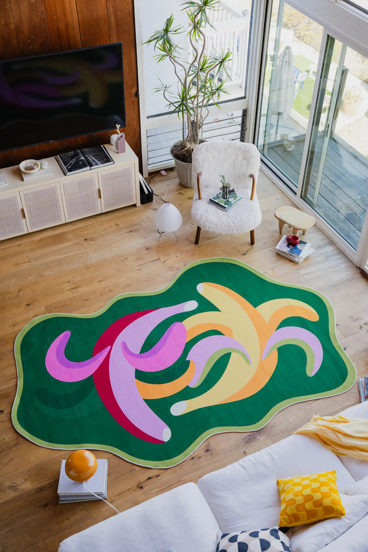 Lany Space x Maggie Stephenson Funky Dancing Bananas Rug, 7'x10', in the living room