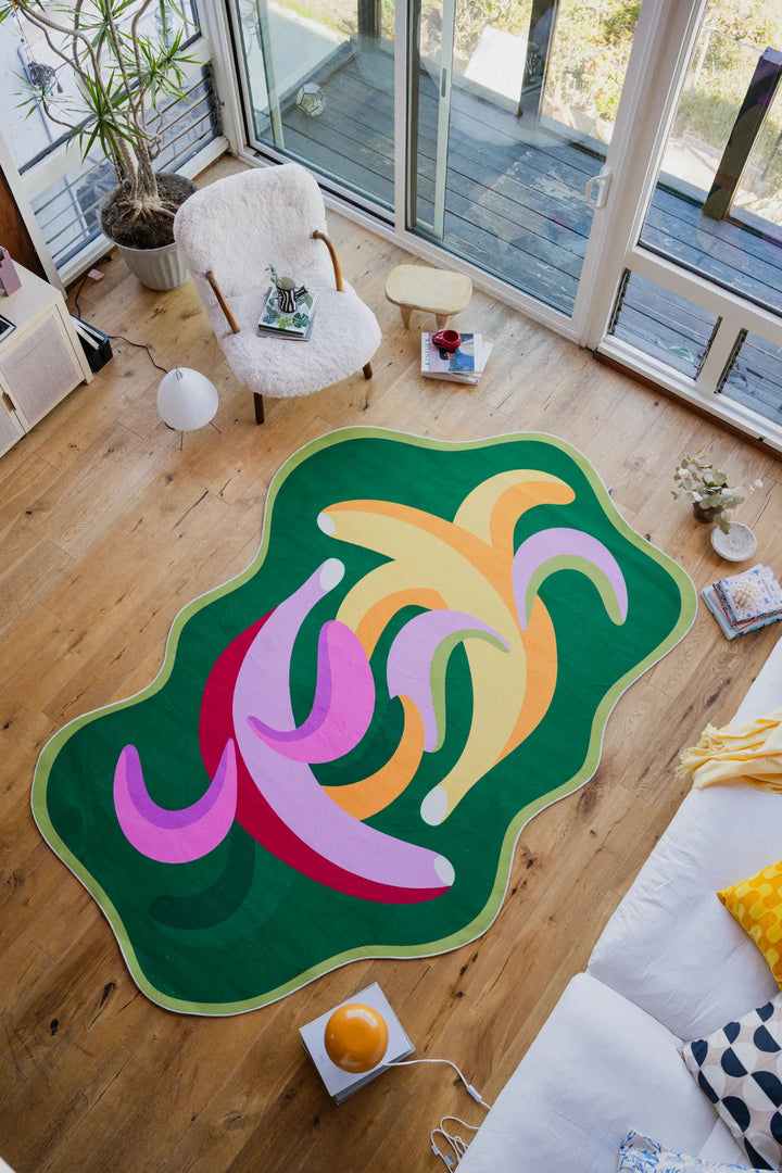 Lany Space x Maggie Stephenson Funky Dancing Bananas Rug, 7'x10', in the living room