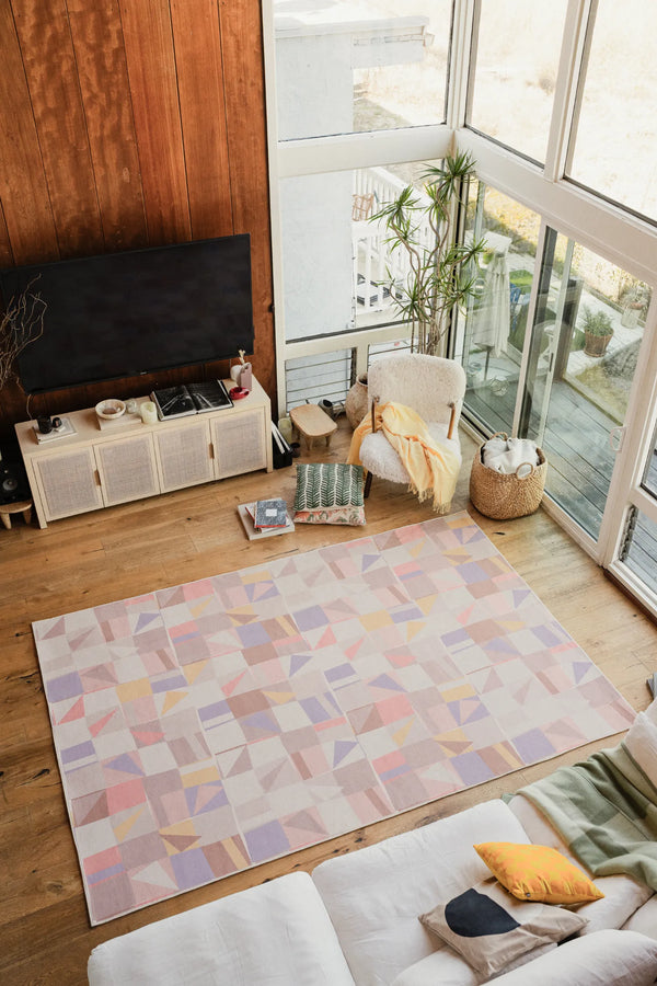 Lany Space x Jonnie Li Modern Mosaic Purple Pastel Rug in size 7' x 10' in the living room