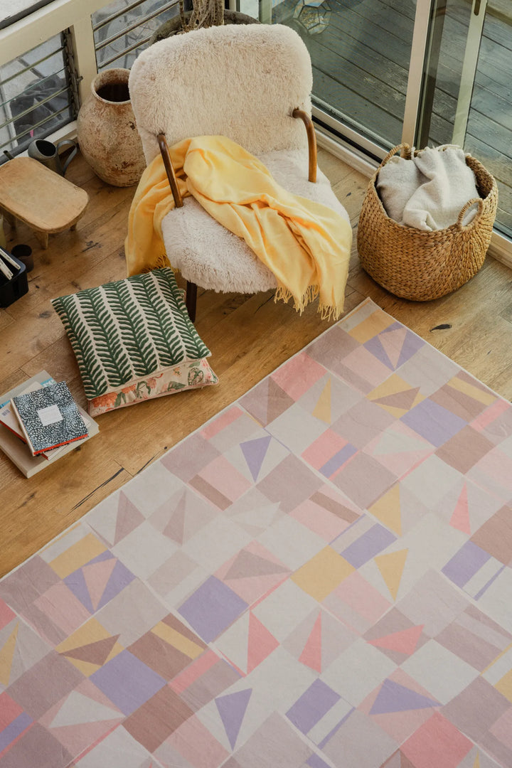 Cozy nook with the Jonnie Li Modern Mosaic Purple Pastel Rug