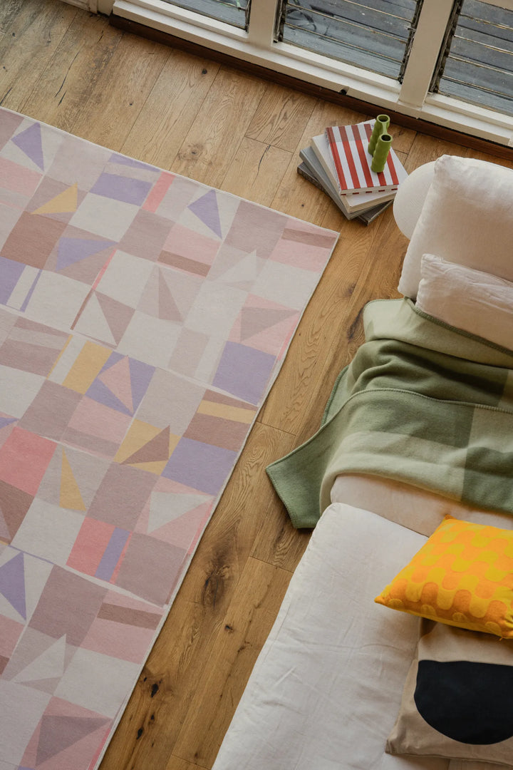 Closer look at the pattern of Jonnie Li Modern Mosaic Purple Pastel Rug