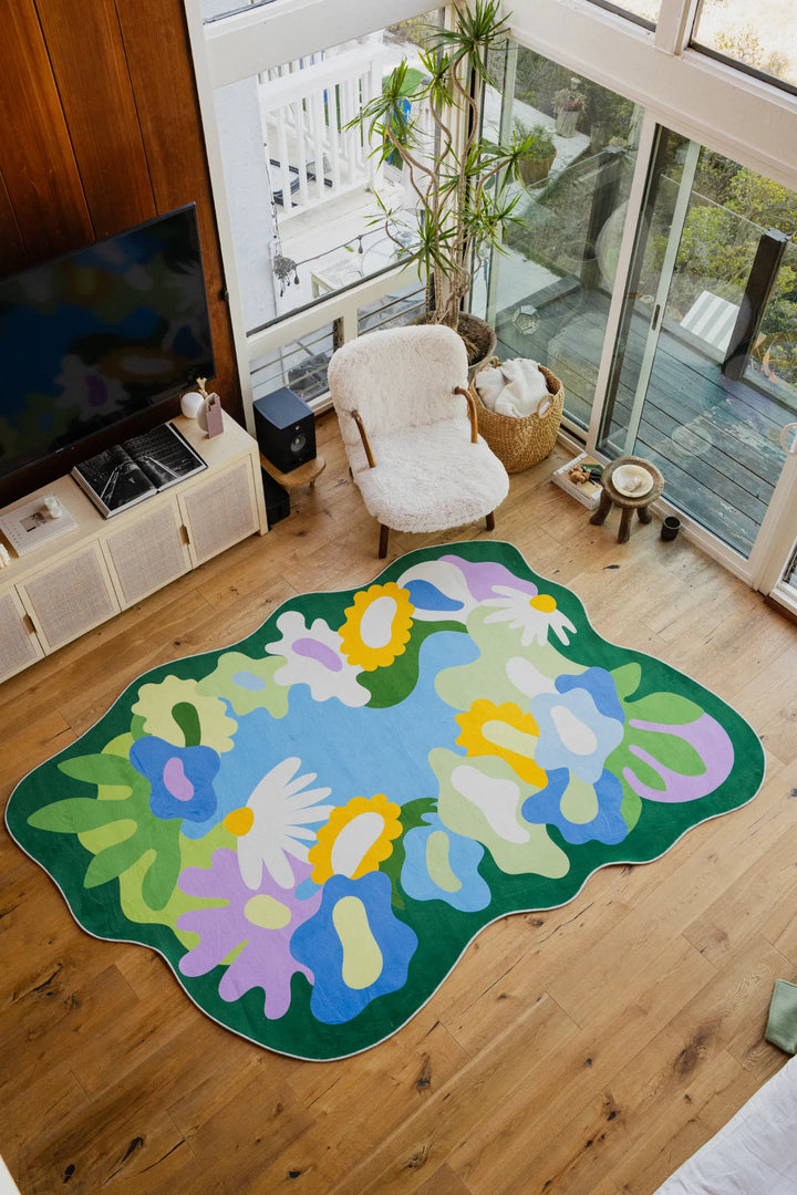 Lany Space x Maggie Stephenson Irregular Botanical Garden Floral Rug, 7'x10', in the living room