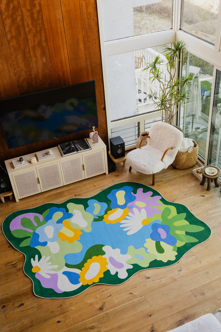 Lany Space x Maggie Stephenson Irregular Botanical Garden Floral Rug, 7'x10', in the living room