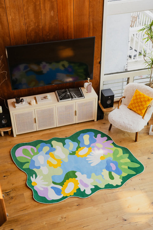 Lany Space x Maggie Stephenson Irregular Botanical Garden Floral Rug, 5'x7', in the living room