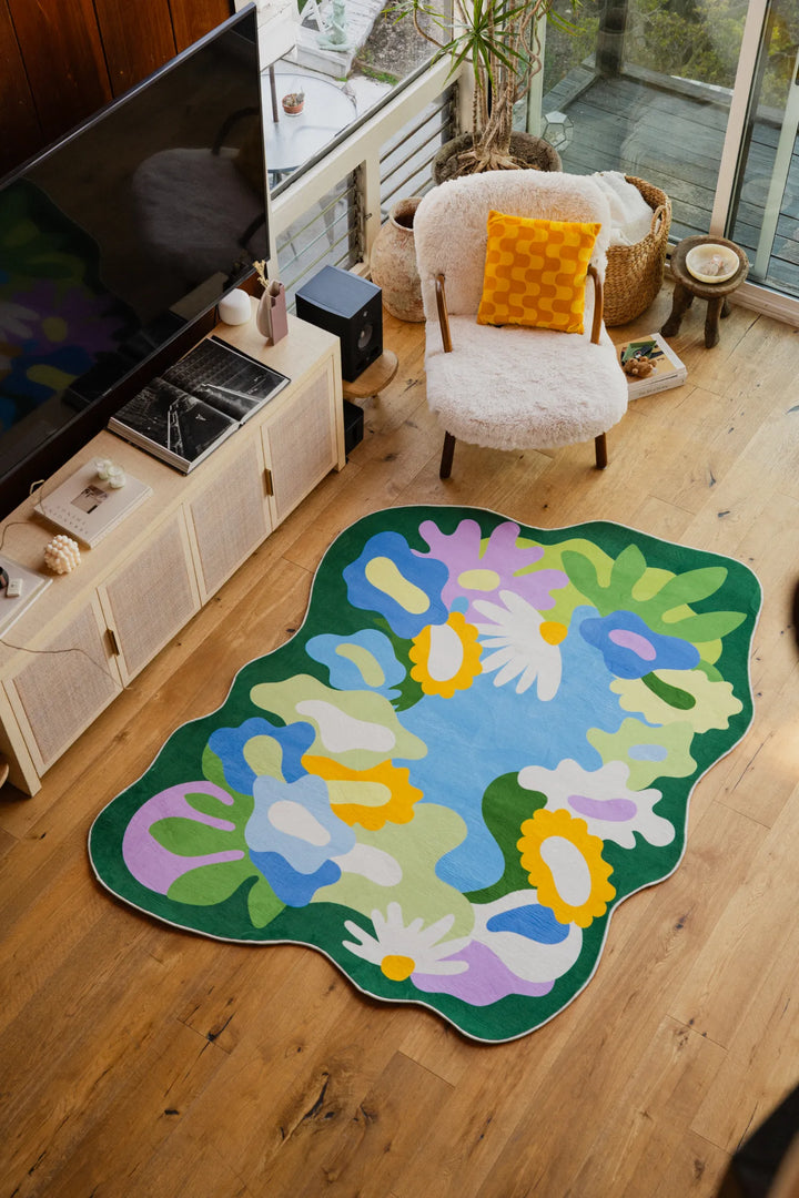 Lany Space x Maggie Stephenson Irregular Botanical Garden Floral Rug, 5'x7', in the living room