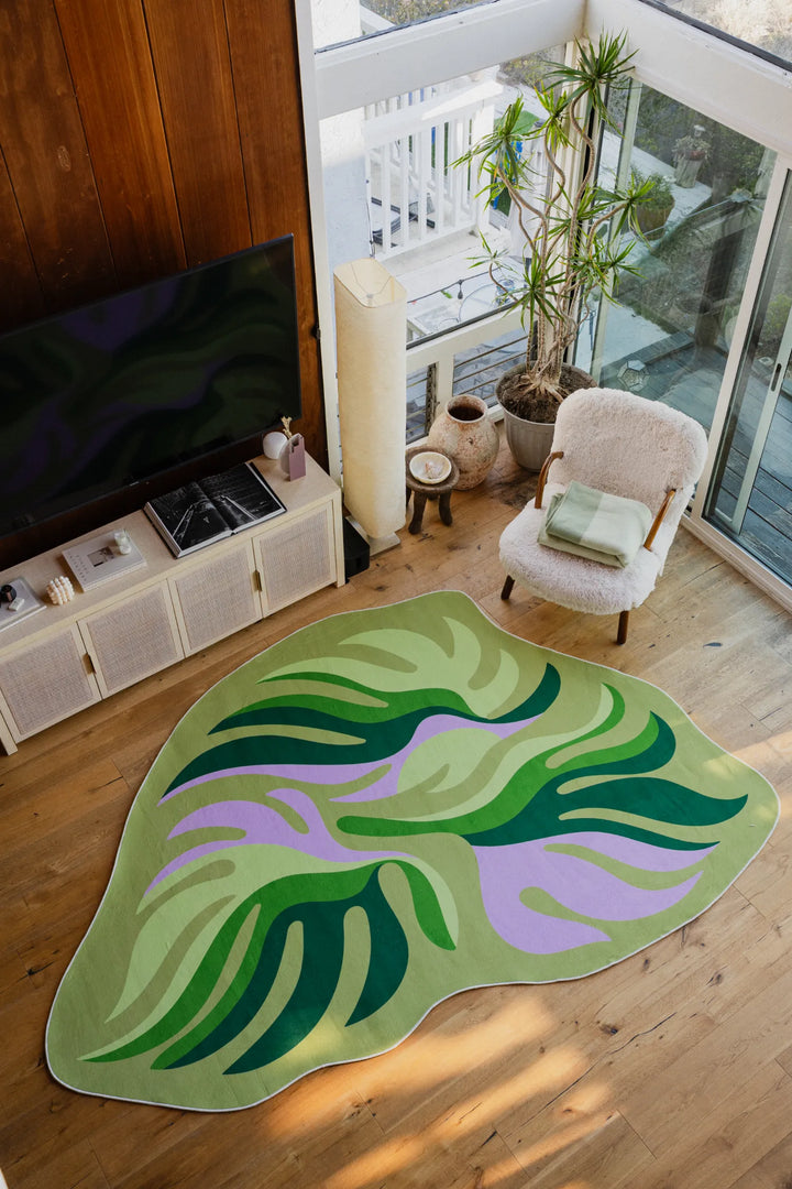 Lany Space x Maggie Stephenson Irregular Botanical Leaves Rug, 7'x10', in the living room