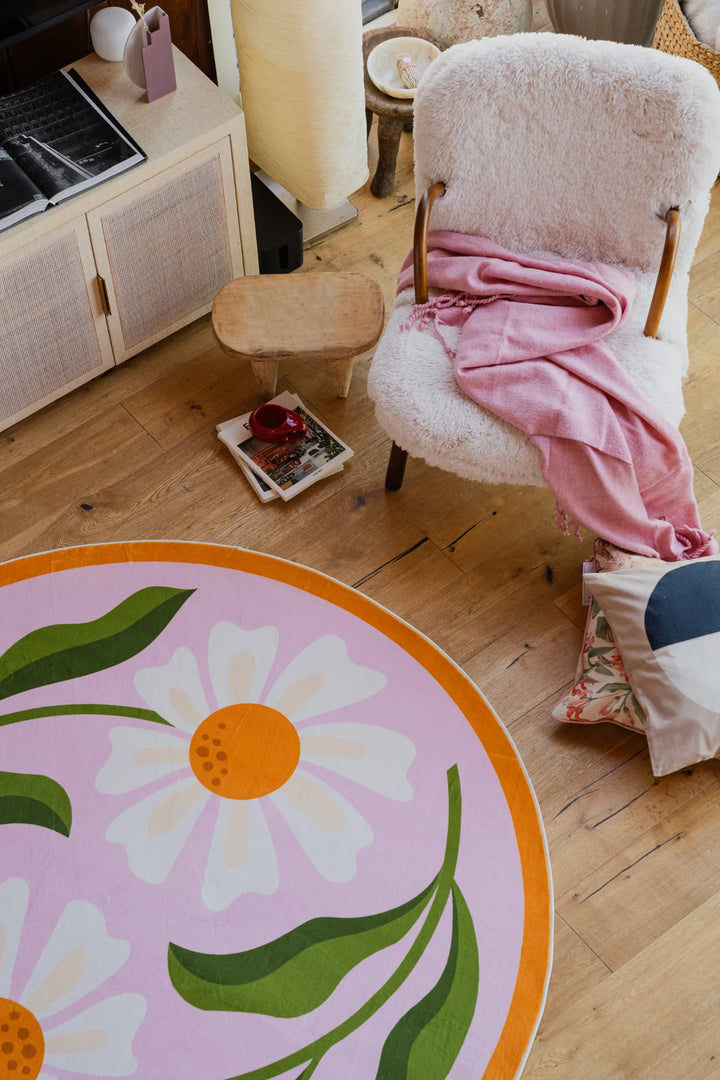 Lany Space x Jessica Miller Dual Daisy Pink Round Rug, 6' x 6'